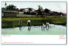 c1910 Fish Nets Pulling Out from River Hameenkyro Suomi Finland Postcard picture