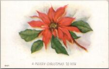 Vintage 1910s MERRY CHRISTMAS Postcard Single Poinsettia Flower / UNUSED picture