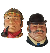 Bossons Chalkware Heads Sherlock Holmes Dr Watson England Vintage 1981 picture