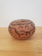 Vintage Handcarved Peruvian Storyteller Gourd W/Lid By Leoncio Veli picture
