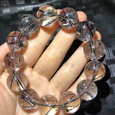 Natural Black Rutilated Quartz Clear Crystal Round Beads Bracelet 17mmS990 picture