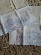 Vintage Pillowcases Pair MR & MRS Embroidered Set of 2 Wedding Gift picture