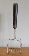 Vintage Potato Masher Square Wire Wood Handle Unusual Shape Kitchen Collectible picture