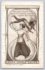 Postcard Woman Hourglass Loves Lovely Hours Embossed Unposted 1910 Antique picture