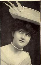 Pretty woman fancy hat pearl necklace fashion ~ mailed 1909 picture