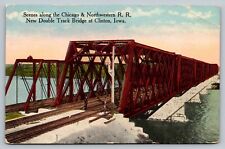 Vtg Antique Postcard Chicago & Northwestern R.R. Double Track Bridge Clinton, IA picture