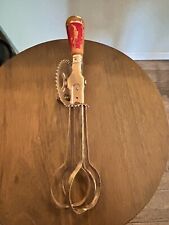 VINTAGE EKCO A & J RED/WHITE WOOD HANDLE EGG BEATER HAND MIXER  WORKS picture