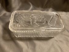 Vintage Federal Glass Ribbed Refrigerator Dish W/ Vegetables Pattern Lid ~8 x 4” picture