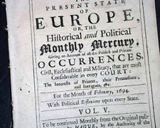 Rare 17th Century KING WILLIAM III Era Pamphlet 1694 London England Newspaper picture