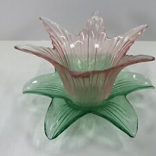 Vetreria Lux Art Glass Flower Design Centerpiece Candle Holder Pink/Green Italy picture