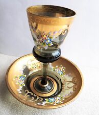 vintage Gilt Enameled Glass Goblet and Underplate - Bohemian STYLE Glass picture