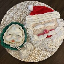 Vintage Plastic Santa Face Crochet Frame Christmas Ornament Magnet Craft Bundle picture