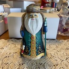 Gold Green Russian SANTA Wood Nutcracker Hand Carved Hand Painted Signed picture