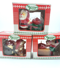 3 New In Box Vintage Jasco Christmas Friend Santa Elf and Bear Candle picture