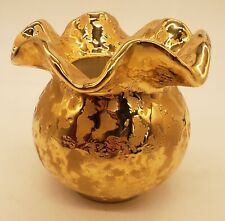Vintage Elynor China Weeping 22K Gold Ruffled Bulbous Vase 4 Inches picture