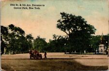 Postcard New York Central Park 1915 Old Car Posted Antique NY Entrance picture