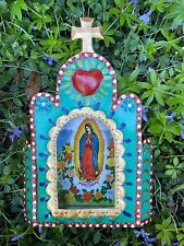 Tin Nicho with Guadalupe , Turquoise, Mexican Tin Nicho picture