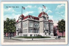 c1920's City Hall Building Classic Car US Flag Facade Flint Michigan MI Postcard picture