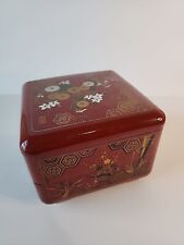 Vintage Stacking Jewelry Trinket Box Bamboo Floral Lacquer Painted picture