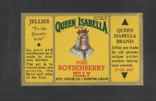 1920s QUEEN ISABELLA BOYSENBERRY JELLY BOTTLE LABEL UNUSED {NOS} 1 3/4