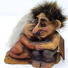 Norwegian Troll Man And Woman Couple On Log Handmade By Bjorn Bull Norway picture