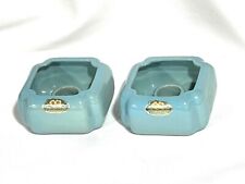Pair of Vintage Turquoise Blue Rosemeade North Dakota Pottery Candle Holders picture