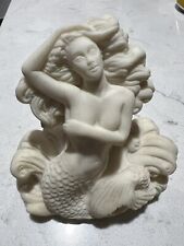 Mermaid Woman In Waves Sculpture Figurine White Alabaster Resin picture