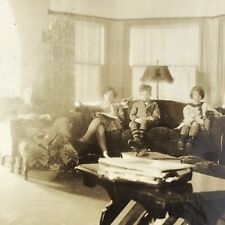 Vintage Sepia Photo Family Sitting In Parlor Living Room Home Parents Children picture