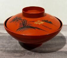 Japanese Orange Lacquer ware Lidded Rice/Soup Bowl  picture