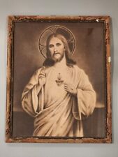 Vintage antique framed Catholic print, Sacred Heart of Jesus  picture