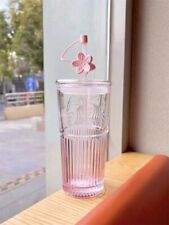 2023 Starbucks Glass Cup Gradient Sakura Tumbler w/Cherry blossom Topper New US picture