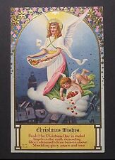 Christmas Wishes Angels Dropping Candy From Clouds Gold Embossed Postcard c1910s picture