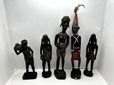 Lot of 4 Wooden and 1 Clay Vintage Carved African Statue Figurine picture