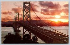 San Francisco Oakland Bay Bridge At Sunset California Unposted Chrome Postcard picture