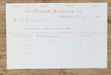 1898 Billhead Cincinnati Ohio Putnam Hooker & Company picture