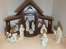Lenox China Jewels Nativity Set LARGE (10 pieces + Wood Creche Stable) picture