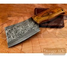 Handmade Knife-Mini Cleaver-Damascus Steel Blade-Jayger-Leather Sheath-File Work picture
