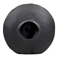Vtg Japan Toyo Ikebana mid century modern flat vase ceramic black 10'' H 10'' W picture