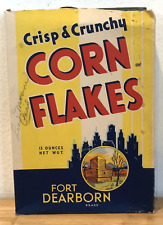 VERY RARE VINTAGE CEREAL BOX CRISP & CRUNCHY CORN FLAKES FORT DEARBORN BRAND picture