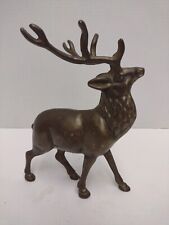 Vintage Solid Brass Elk Deer Stag Statue 1960s 8in Tall Decorative MCM 8 Pointer picture