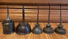 5 Miniature Oil Cans 1 Marked Singer & 1 Marked Eagle 1923 Thumb Pump Sewing picture