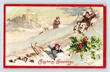 Postcard Christmas Children Sled Snow 1910s Unposted Divided Back picture