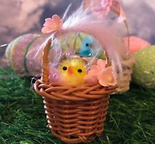 Miniature Easter basket  chenille chick grass flowers picture