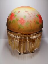 Vintage Glass Beaded Lamp Light Shade Floral Reverse Painted Victorian Style picture
