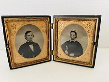 1850s 1/6th Double Daguerreotypes Elegant Young Couple Tinted Union Case NICE picture