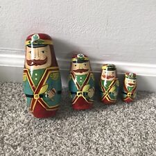 Vtg RUSSIAN HAND PAINTED NESTING DOLL MADE 4 Piece Guardsman Wooden Estate Find picture