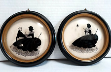 VTG Pair (2) Reverse Painted Silhouette Pictures Convex Glass Oval Frame 5