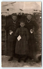 c1910 YOUNG LADIES POSING IN FRONT OF SNOW COVERED LOG CABIN RPPC POSTCARD P3662 picture