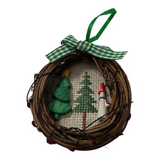 Christmas 3 Inch Wreath Cross Stitch Christmas Tree Handmade Ornament picture