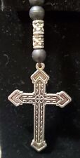 Vintage Black Silver Chaplet Ornate Cross Rosary Elastic 18